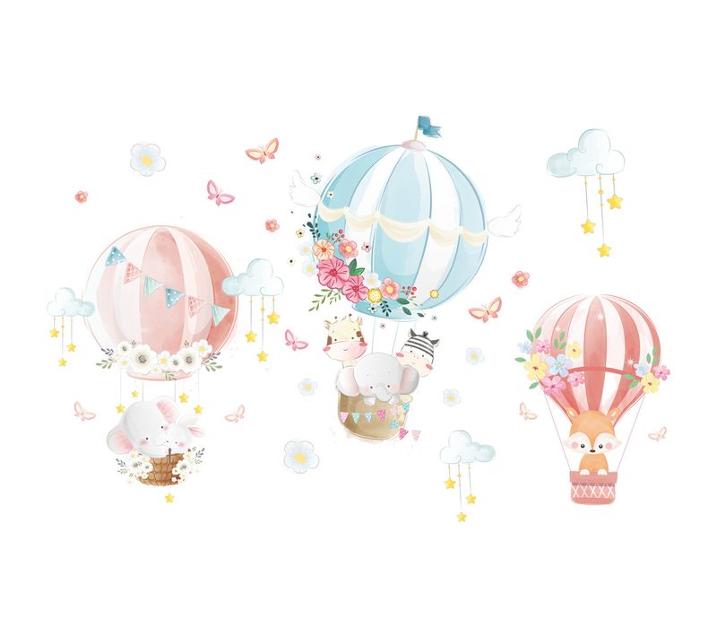 Sticker Mural Pour Chambre D'enfant Motif Animaux Montgolfières