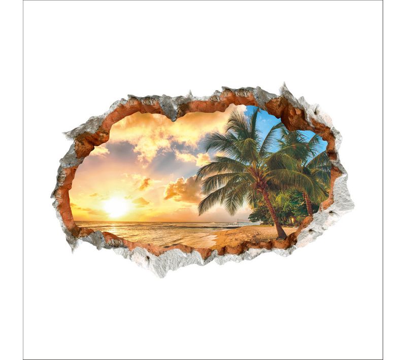3d Stickers Muraux Île De Vacances (60x90 Cm) I Autocollant Sticker Mural Paysage Plage Mer Océan