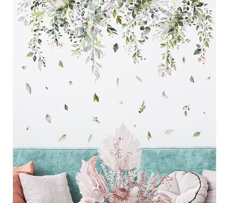 Stickers Muraux Plantes Vertes Pendaison Vigne Autocollant Mural Glycine Fleur Décoration Murale