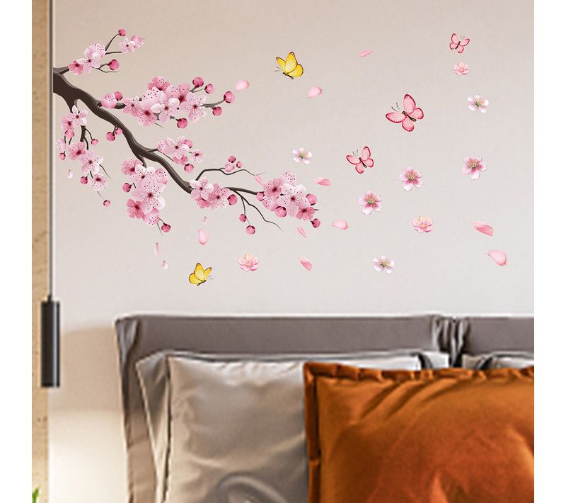 Stickers Muraux Fleurs De Cerisier Rose Autocollants Muraux Mural Stickers Pour Chambre Salon Mur