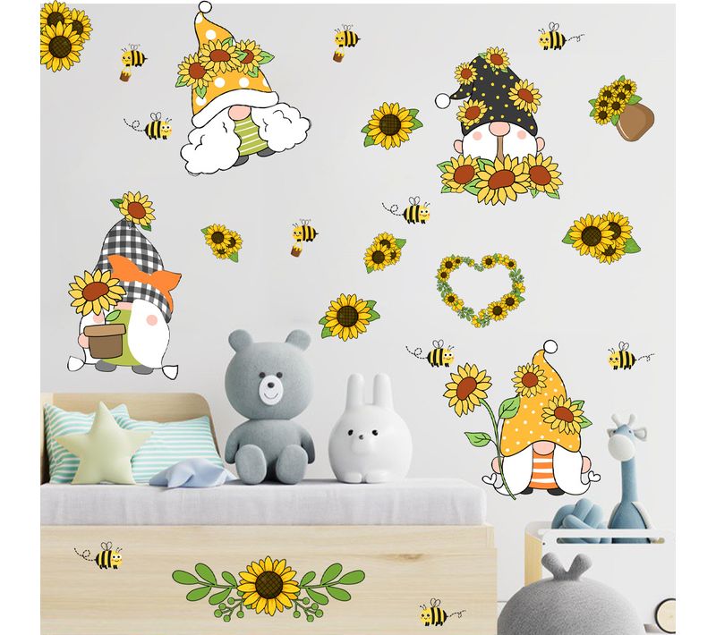 4 Pièces Stickers Muraux Petit Tournesol Nain Autocollants Muraux Mural Stickers Pour Chambre Salon