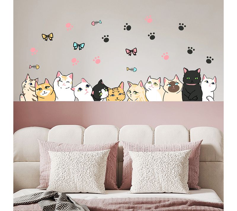 Stickers Muraux Mignon Chat Autocollants Muraux Mural Stickers Pour Chambre Salon Mur TV