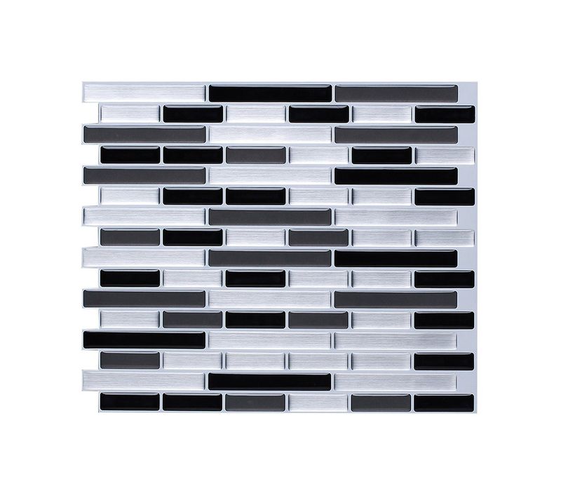 10pcs Papier Peint Carrelage Autocollant Argent Brossé 28 X 24 Cm Style Mosaïque Sticker Mural Film