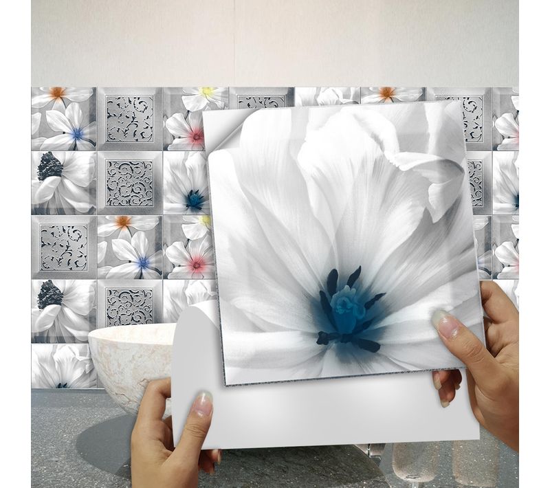 10 Pièces Papier Peint Carrelage Autocollant Les Veines De Fleurs 10 X 10 Cm Style Mosaïque Sticker