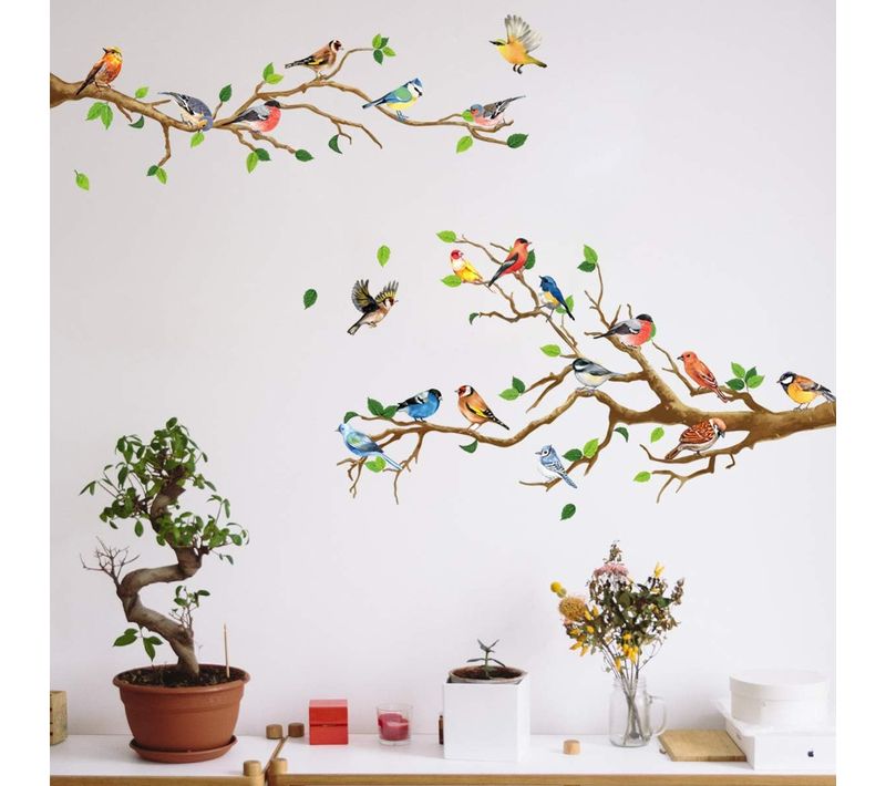 Stickers Muraux Motif Oiseau Et Branche D'arbre Pour Chambre D'enfant, Salon, Salle De Bain Stick