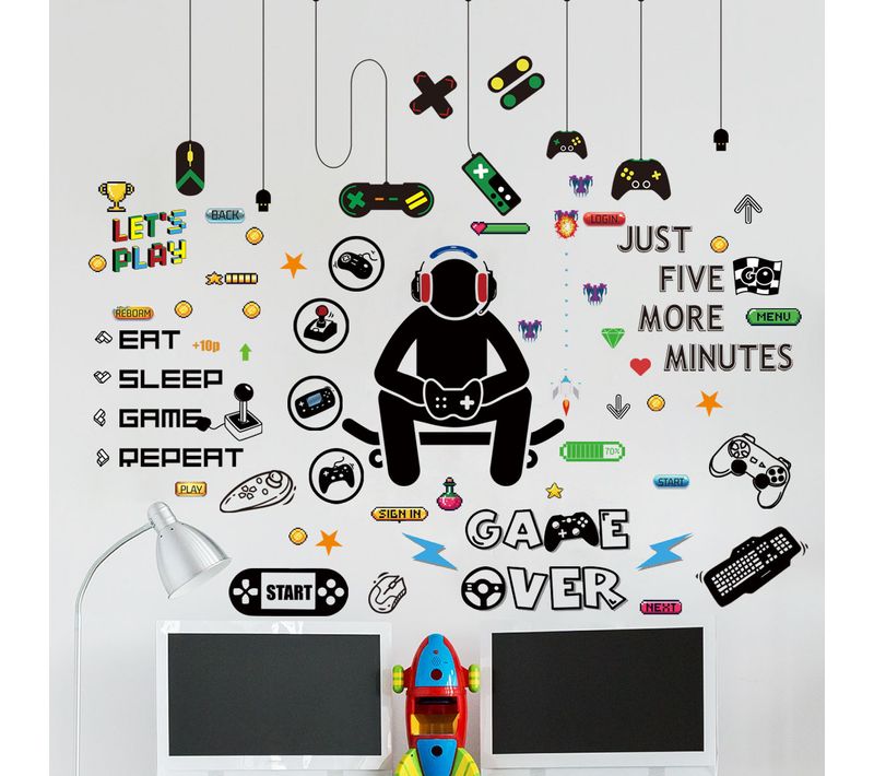 6 Pièces Éléments De Jeu Stickers Muraux Game Controller Stickers Muraux Pour Garçons Décoration