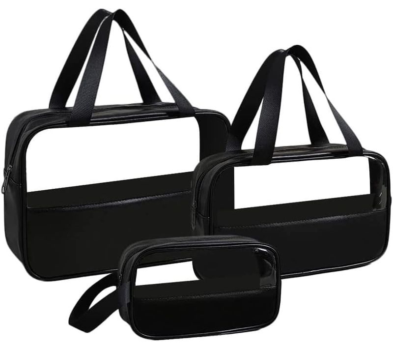 Lot De 3 Trousses Cosmétiques Transparentes Noires, Trousse De Toilette De Voyage, Organisateur