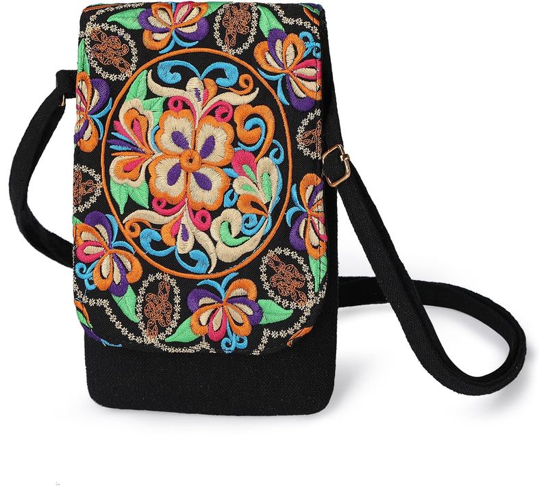 Mini Sac Hippie, Sac à Bandoulière Ethnique Boho, Sac à Main Hobo Crossbody-sac En Toile