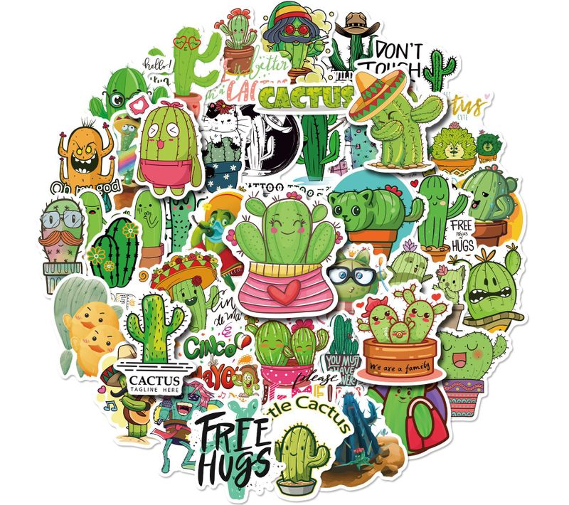 Set D'autocollants/stickers De Cactus/plantes 50 Pièces, Autocollants En Vinyle Imperméable