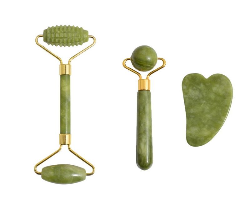 Jade Roller Visage Et Gua Sha Masseur, Rouleau De Jade Double Extrémité Et Pierre De Massage Natu
