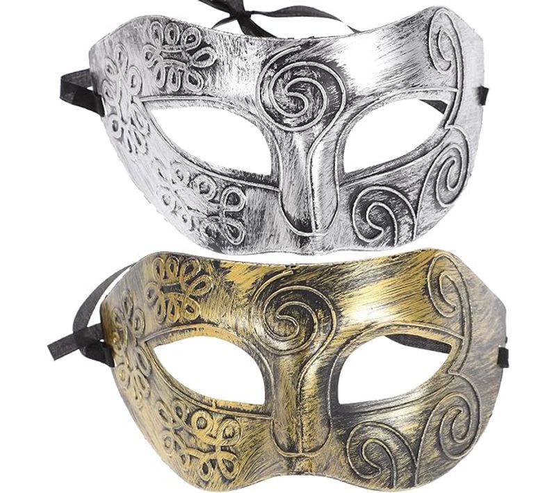2 Pièces Argent Bronze  Masques De Mascarade Demi Visage Romain Hommes Masques Rétro Masque