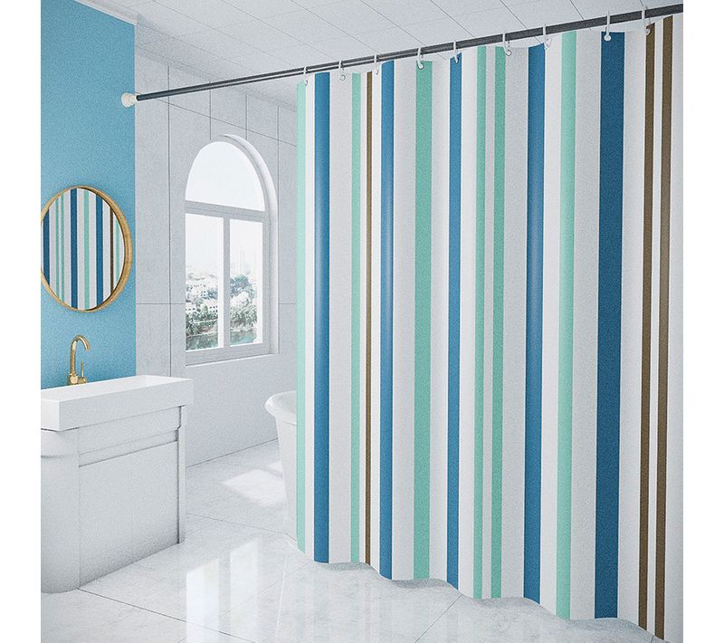 180 X 200cm Rideau De Douche Avec 12 Crochets Séchage Rapiderayures Bleues , Tissu Polyester
