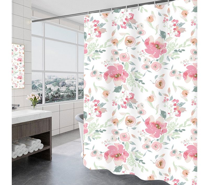 180 X 200cm Rideau De Douche Avec 12 Crochets Séchage Rapidemanoir Des Roses , Tissu Polyester