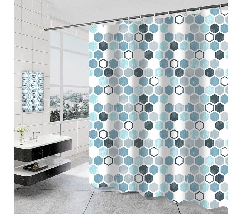 180 X 200cm Rideau De Douche Avec 12 Crochets Séchage Rapidel'hexagone , Tissu Polyester Impermé