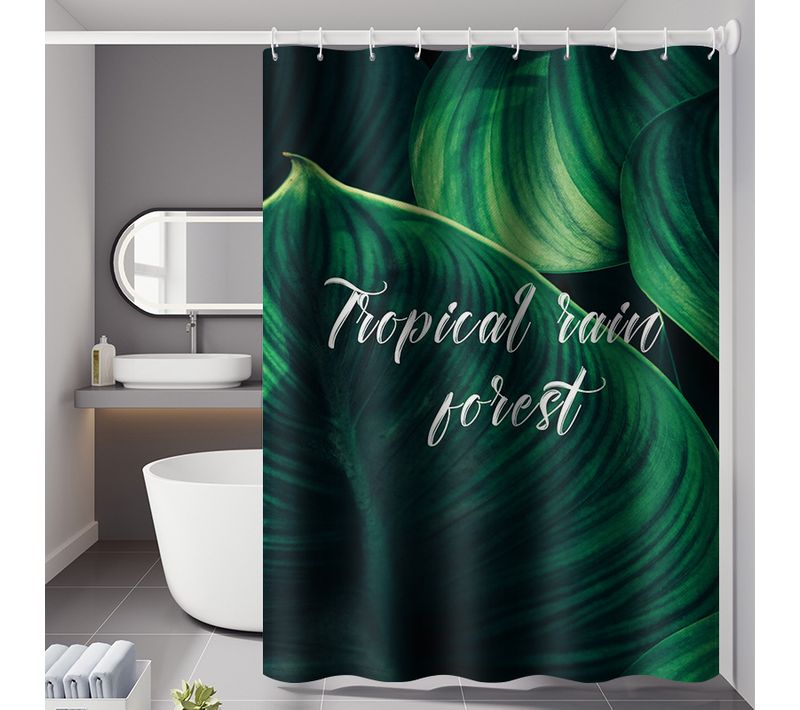 180 X 200cm Rideau De Douche Avec 12 Crochets Séchage Rapidefeuilles De Plantain