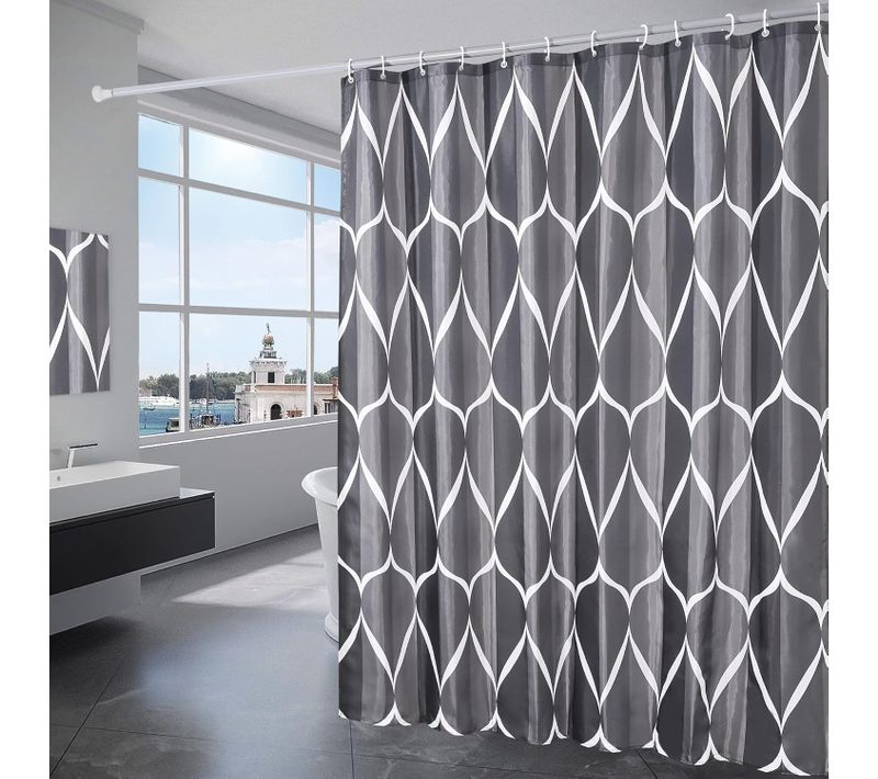 Noir Rideau De Douche 180x200cm Polyester Imperméable Tissu Lavable En Machine Rideau