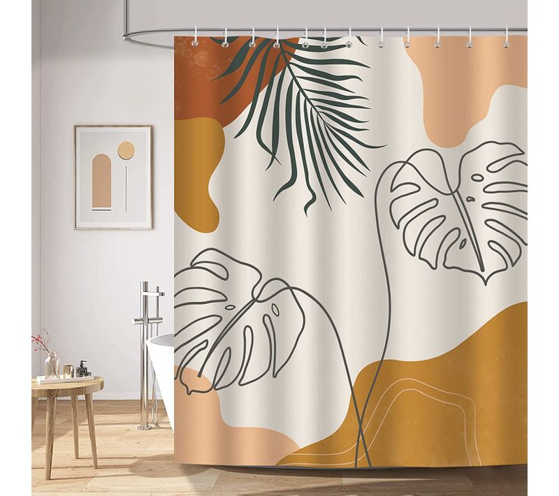 Rideau De Douche Imprimé 180 X 200 Cm Avec 12 Crochets  Abstrait Bohème Mi - Siècle