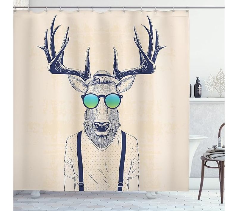 Rideau De Douche 180cm * 200cm Bois De Cerf , Funky Frais Animaux Fun, Salle De Bains En Tissu