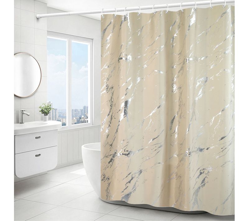Beige  Simple Silver Marbled Shower Curtain - 180*180cm,, Rideau De Douche En Polyester Lavable