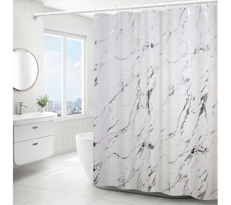 Blanc  Simple Silver Marbled Shower Curtain - 180*180cm,, Rideau De Douche En Polyester Lavable