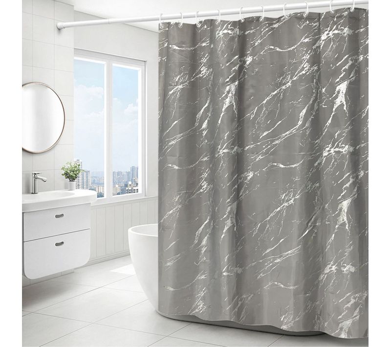 Gris  Simple Silver Marbled Shower Curtain - 180*180cm,, Rideau De Douche En Polyester Lavable