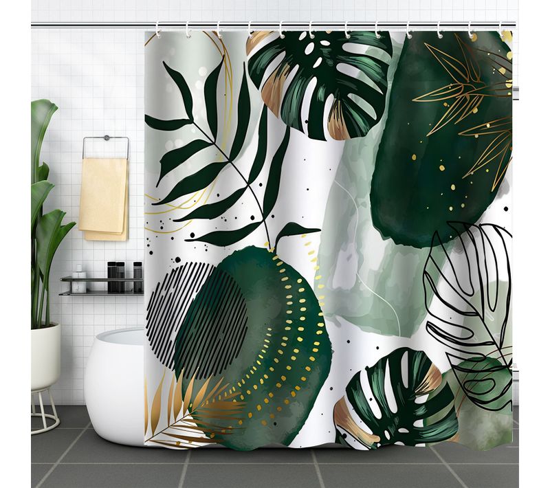 Green 1  Simple Abstract Leaf Pattern Shower Curtain-180*180cm,, Machine Washable Polyester