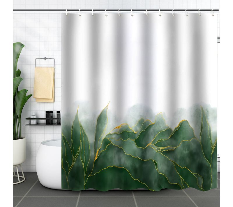 Green   Simple Abstract Leaf Pattern Shower Curtain-180*180cm,, Machine Washable Polyester