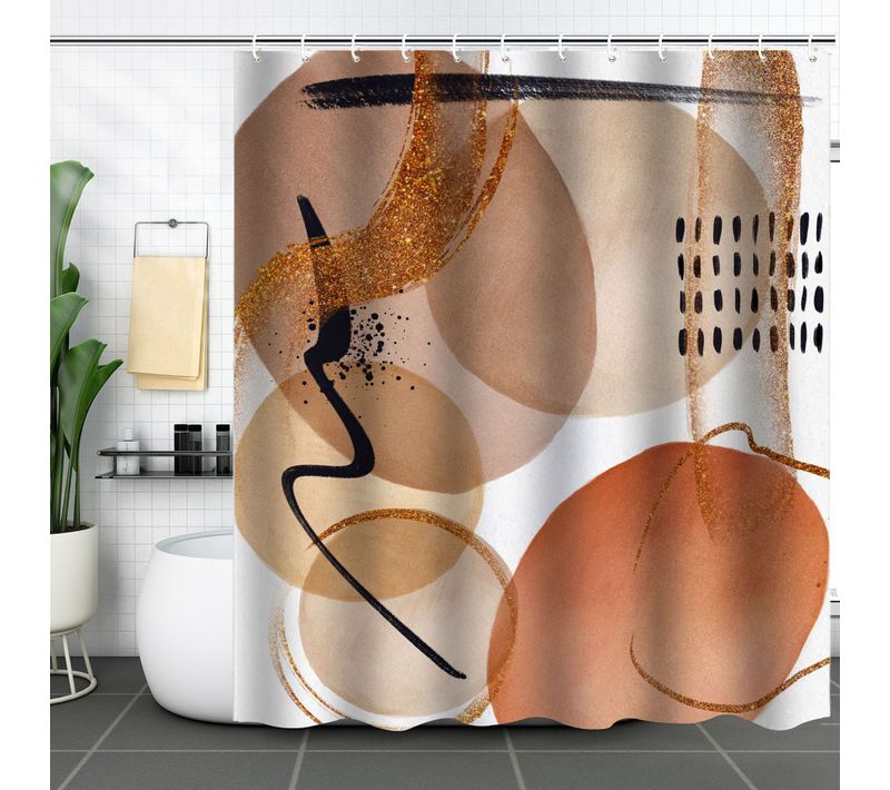 Orange  Simple Abstract Leaf Pattern Shower Curtain - 180*180cm,, Rideau De Douche En Polyester