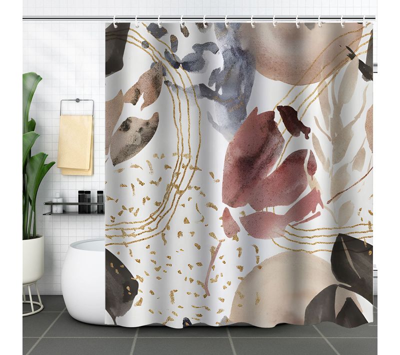 Rose Violet  Simple Abstract Leaf Pattern Shower Curtain - 180*180cm,, Machine Washable Polyeste