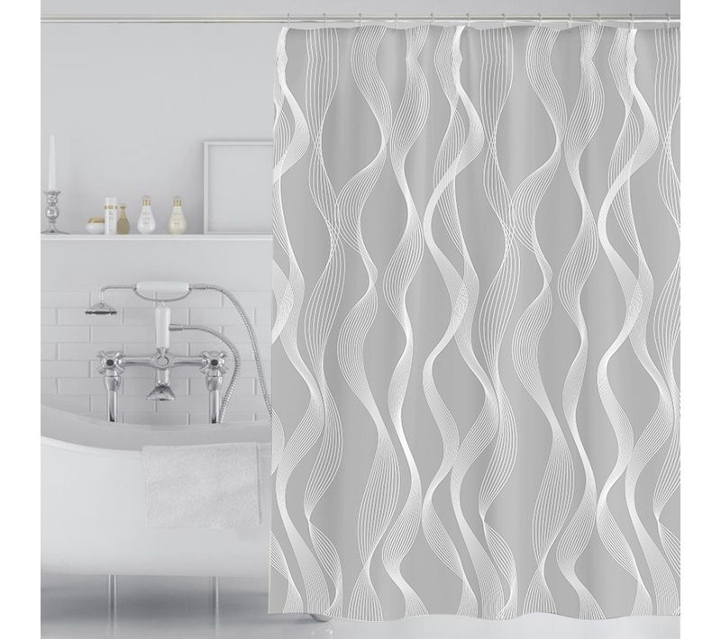 Rideau De Douche Gris à Motifs Géométriques - 180*180cm, Rideau De Douche En Polyester Lavable