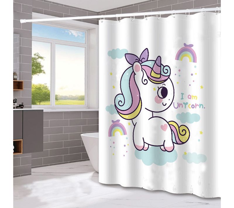 180*180cm Rideau De Douche Imperméable Avec Crochets Licorne , Haute Qualité, Anti-moisissure