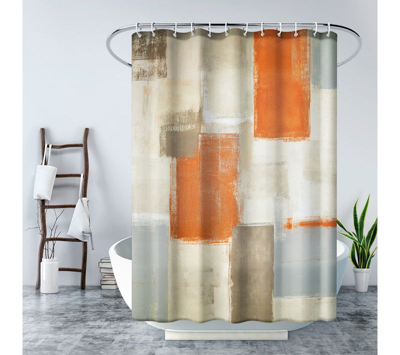 180*180cm Rideau De Douche Imperméable Avec Crochets Patchwork Orange , Haute Qualité, Anti-mois