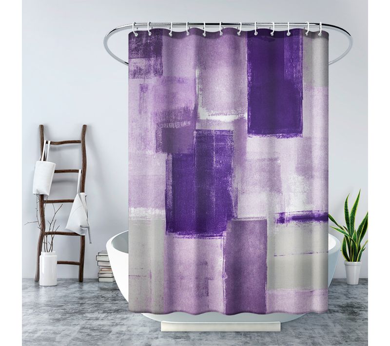 180*180cm Rideau De Douche Imperméable Avec Crochets Patchwork Violet , De Haute Qualité, Résist