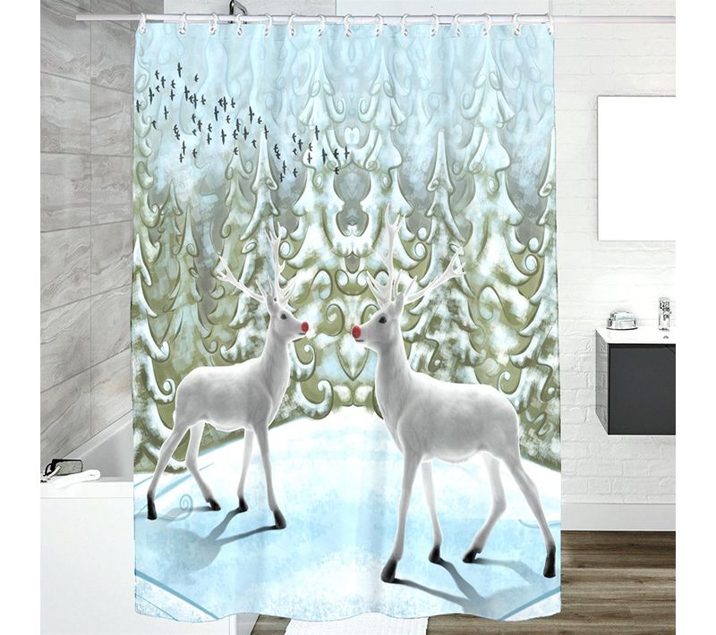 180*180cm Rideau De Douche Imperméable Avec Crochets Cerf De Noël , Haute Qualité, Anti-moisissu