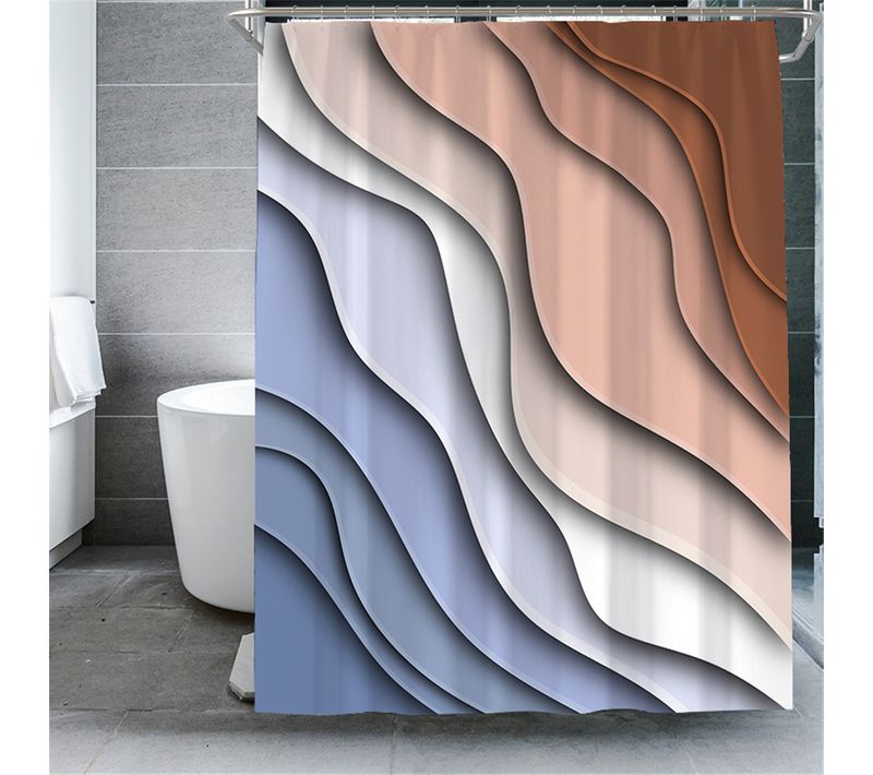180*180cm Rideau De Douche Abstrait à Vagues Marron , Rideau De Douche Imperméable Avec Crochets