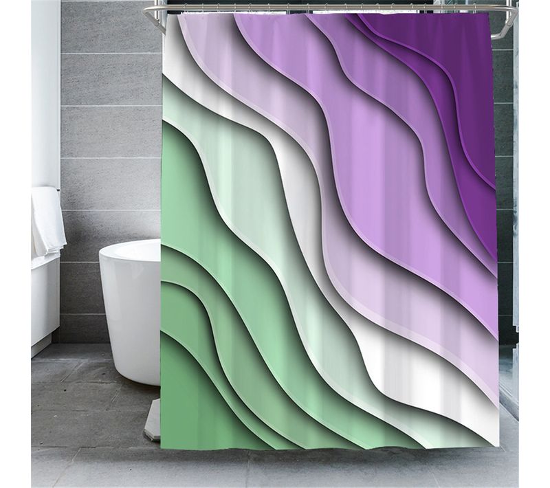 180*180cm Rideau De Douche Abstrait à Vagues Violet , Rideau De Douche Imperméable Avec Crochets