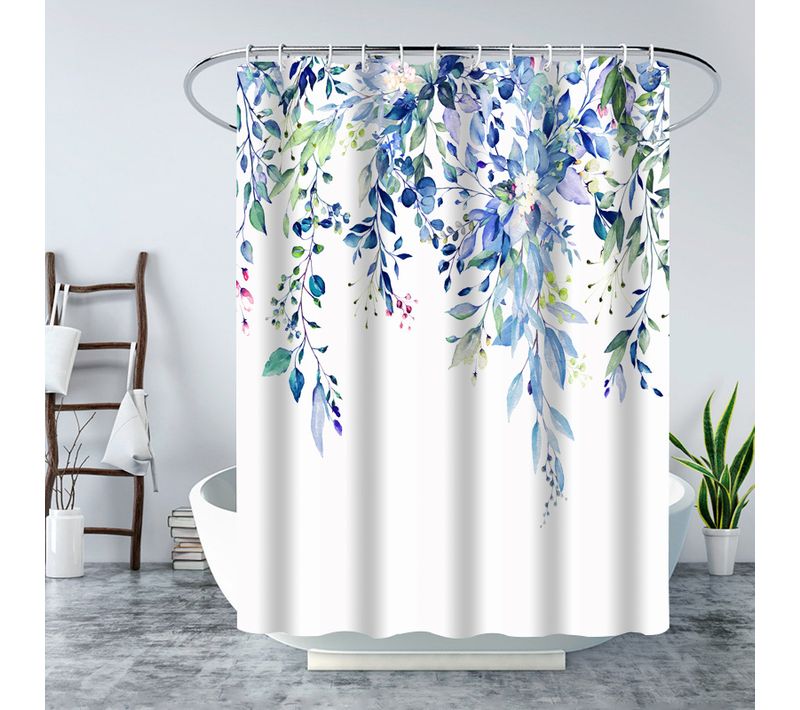 180x180cm,bleu Rideau De Douche Floral Avec 12 Crochets, Rideaux De Douche En Polysilicium Imper