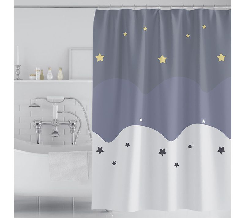 Motif Étoile  Rideau De Douche 180x200cm Polyester Imperméable Tissu Lavable En Machine Rideau