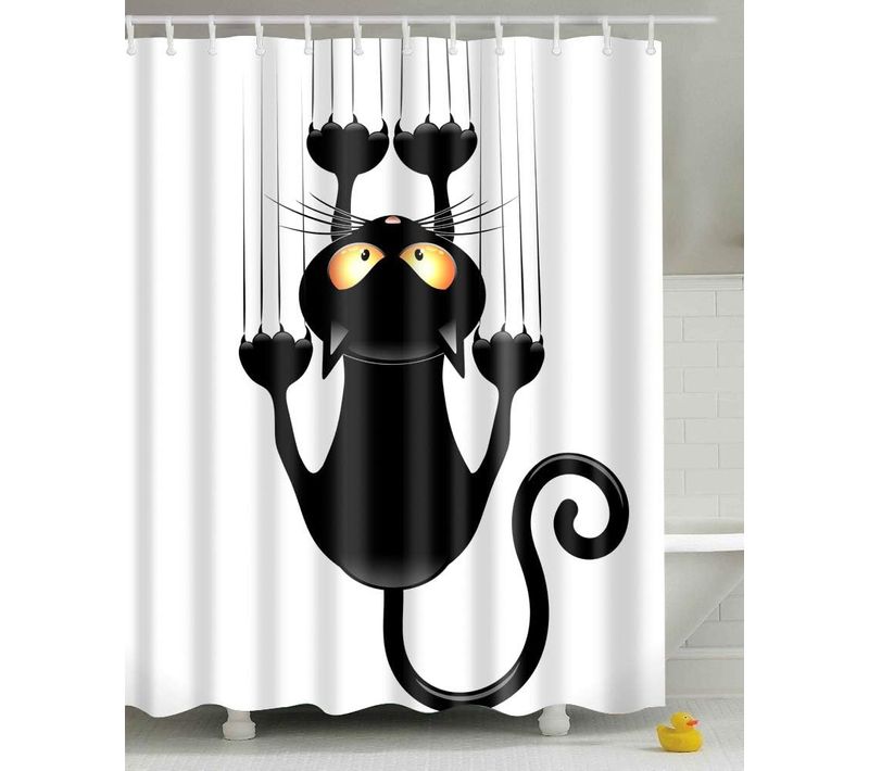 Rideau De Douche à Assembler Soi-même, Motif Chat Humoristique, Avec Crochets Black Cat, 200x180