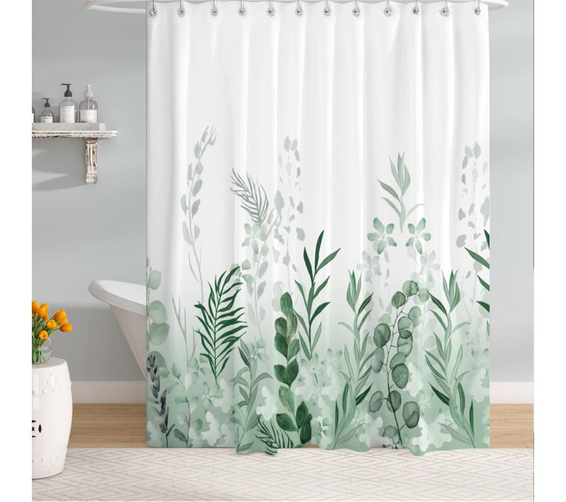 180 X 200 Cm Vert Rideau De Douche En Tissu Polyester, Forêt Vierge, Prairie, Plantes Vertes