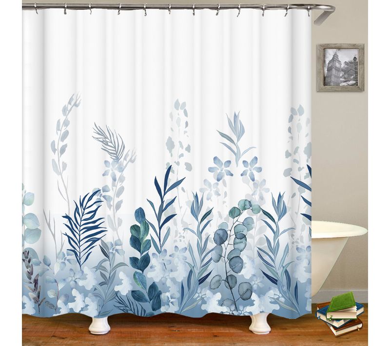 180 X 200 Cm Bleu Rideau De Douche En Tissu Polyester, Forêt Vierge, Prairie, Plantes Vertes