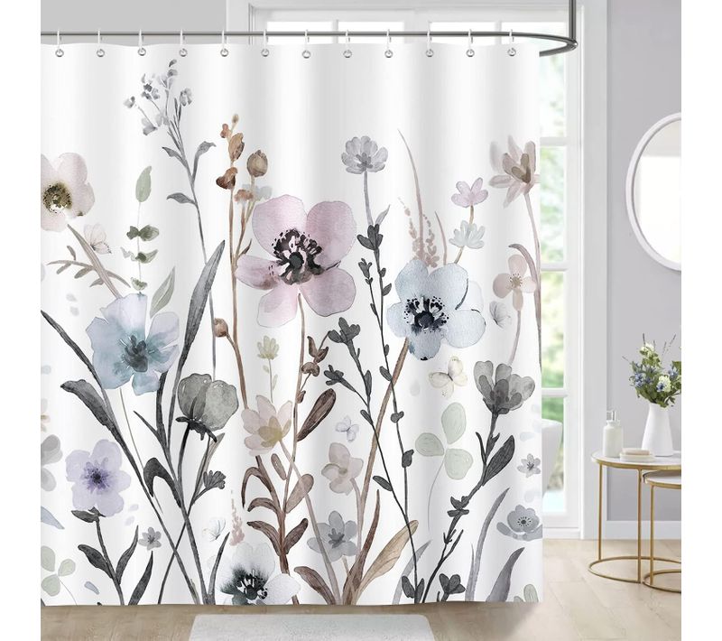 180 X 180 Cm Avec 12 Crochets Pour Baignoire Rideau De Douche Aquarelle Fleurs Rideau De Bain
