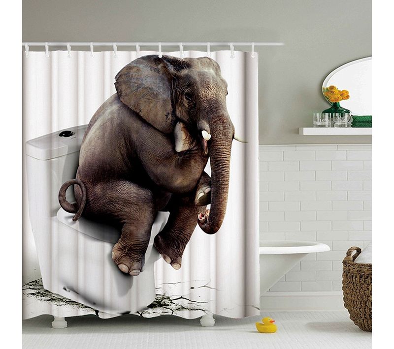 Avec 12 Anneaux Pas De Tapis L'éléphant 180*180cm Rideau De Douche Tissu Animale Imperméable