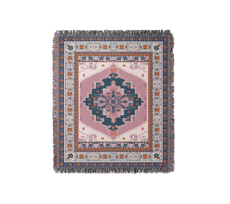 Plaid Tricotée Décorée Avec Des Franges Bohême - 160x130 Cm - Rose