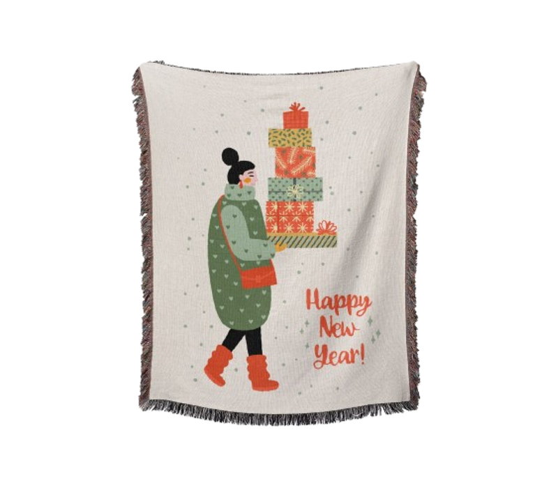 Plaid Cadeaux De Noël Tricotée Décorée Avec Des Franges Bohême - 160x130cm