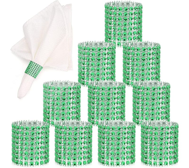 Vert,50pcs  Ronds De Serviette De Table Anneaux De Serviette En Strass Brillants Rond