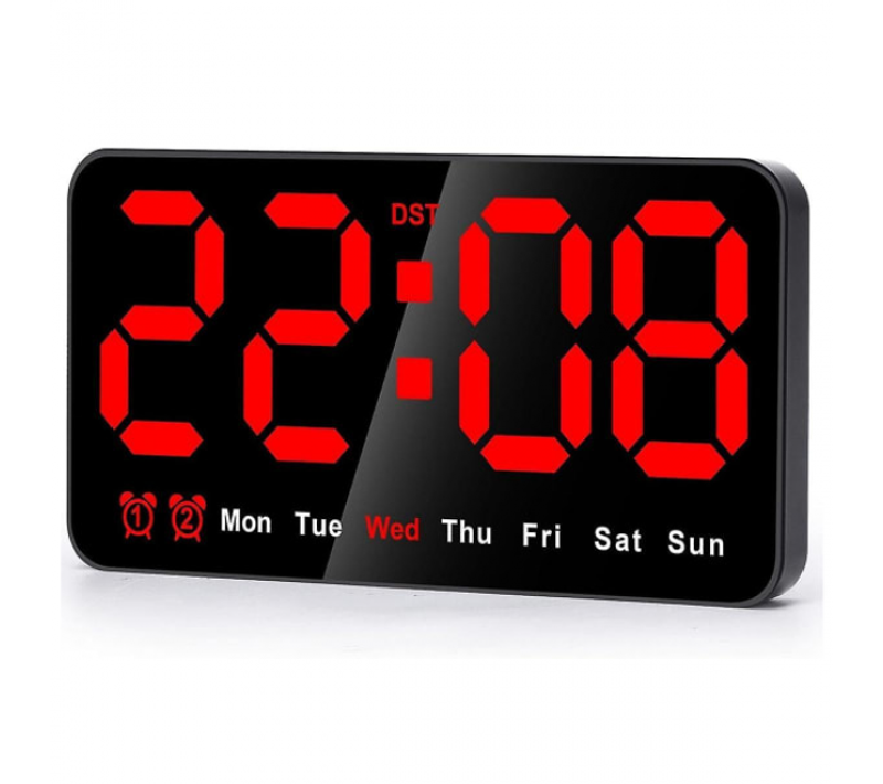 Horloge Murale Numérique, Horloge Numérique LED Avec 12/24h, Grands Chiffres, Petite Horloge