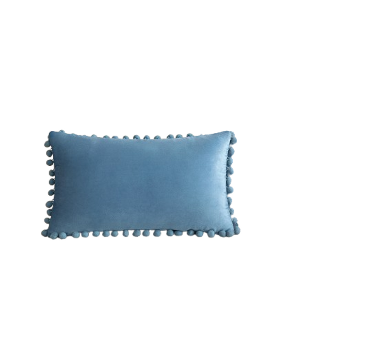 30x50 Cm, Bleu Clair Lot De 2 Housses De Coussin Décoratives En Velours Doux Pompons Taies