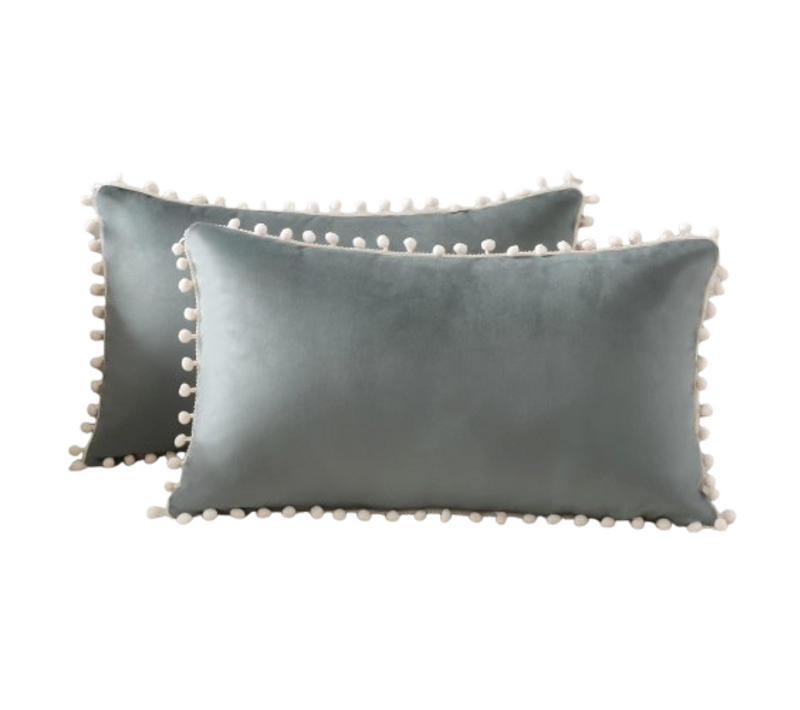 30x50 Cm, Gris Clair Lot De 2 Housses De Coussin Décoratives En Velours Doux Pompons Taies
