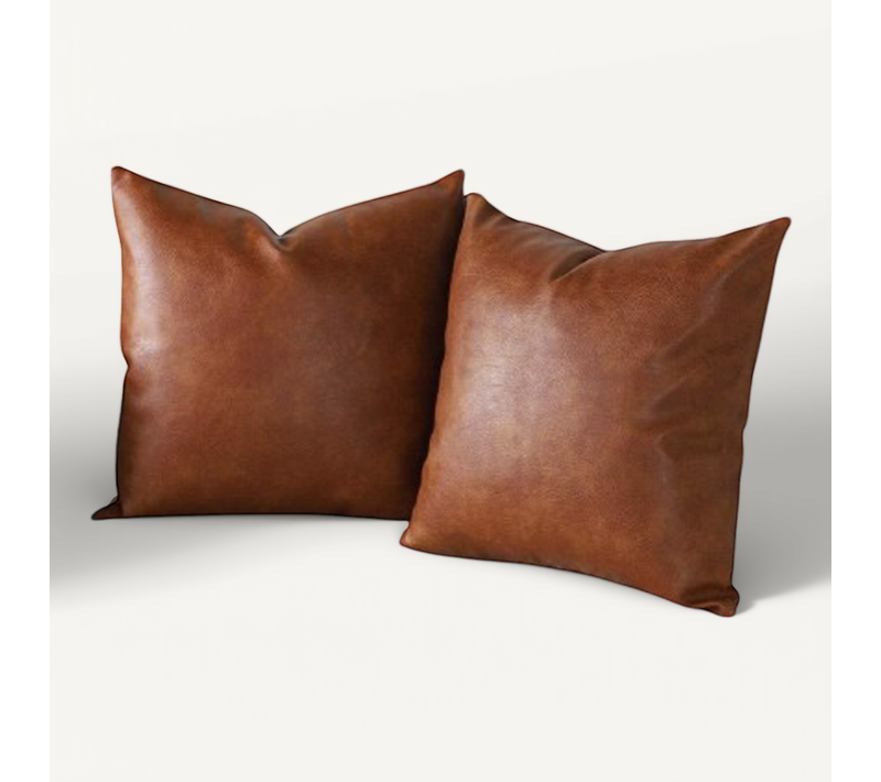 Lot De 2 50*50 Cm Housses De Coussins Luxe En Cuir Artificiel Décoration Confortable Moderne